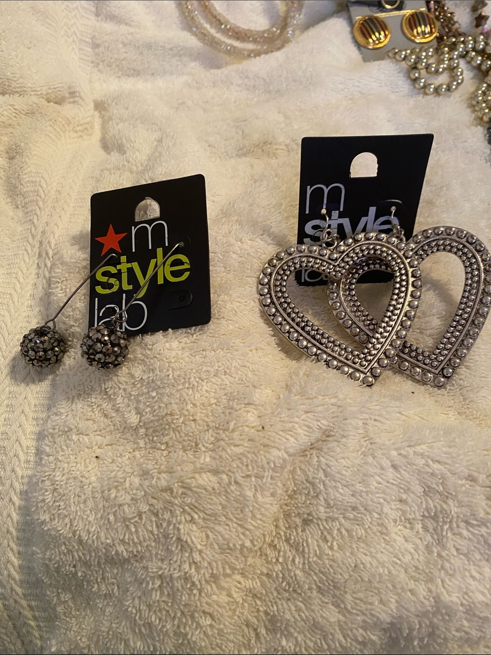 Mstylelab Silver Heart Hoop Earrings with Crystal Detailing